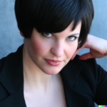 DALL·E headshot of a sophisticated looking lady about 29 years old with short black hair