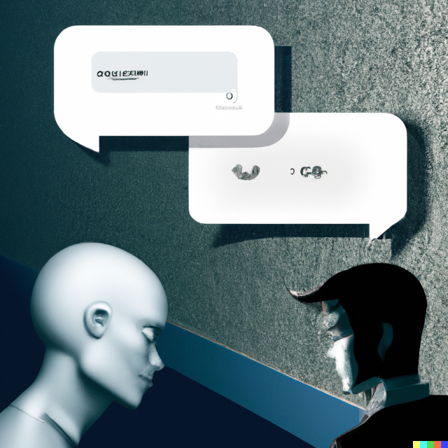 DALL·E generated image; Hacker chatting with an A.I., graphic art