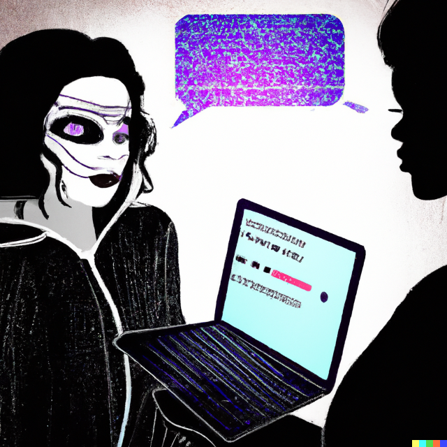 Hacker chatting with an A.I., graphic art from Dall-E 2