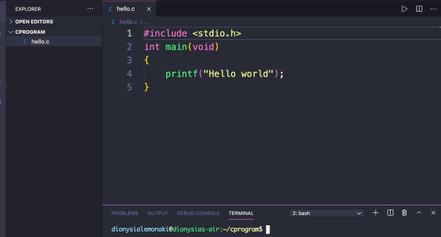 Hello World in C Code